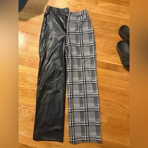 Rehab Black Leather and Gray Checkered straight leg Pants